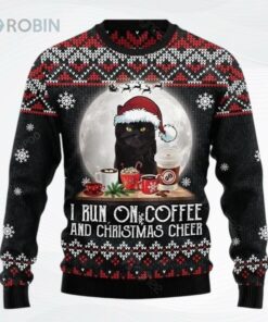 Black Cat Run On Coffee Ugly Christmas Sweater, Sweatshirt