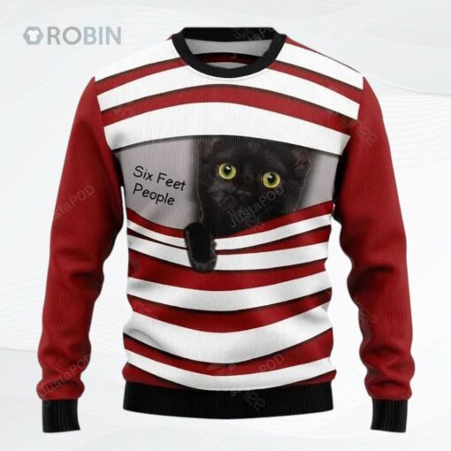 Black Cat Six Feet Christmas Ugly Christmas Sweater