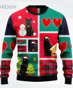 Black Cat Snow Ugly Christmas Sweater, Sweatshirt