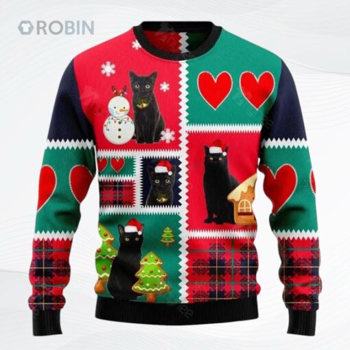 Black Cat Snow Ugly Christmas Sweater, Sweatshirt
