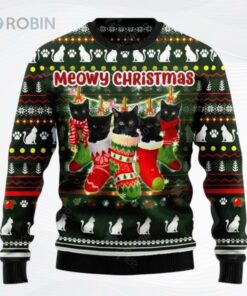 Black Cat Socks Meowy Christmas Ugly Christmas Sweater, Sweatshirt Black Cat Socks Meowy Christmas Ugly Christmas Sweater, Sweatshirt