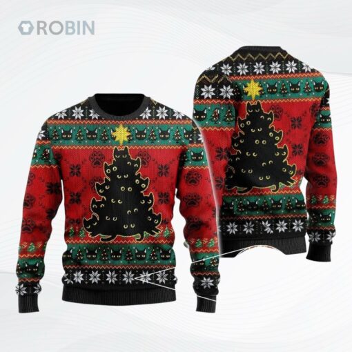 Black Cat Tree Ugly Christmas Sweater, Sweatshirt