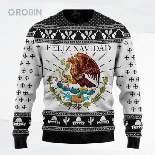 Black Feliz Navidad Mexican All Over Printed Ugly Christmas Sweater