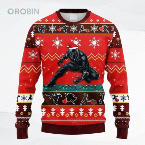 Black Panther Red Brown Ugly Christmas Sweater, Sweatshirt