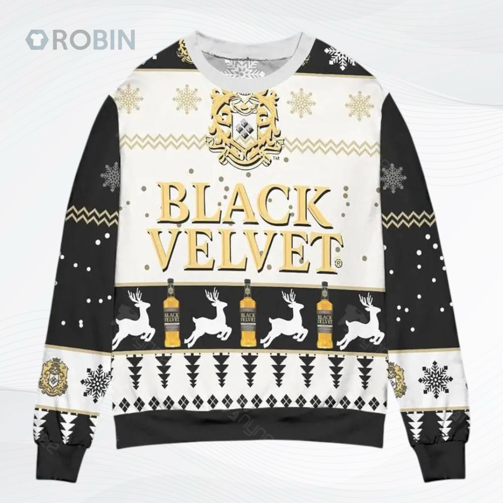 Black Velvet Canadian Whisky Logo Christmas All Over Printed Ugly Christmas Sweater, Sweatshirt Black Velvet Canadian Whisky Logo Christmas All Over Printed Ugly Christmas Sweater, Sweatshirt