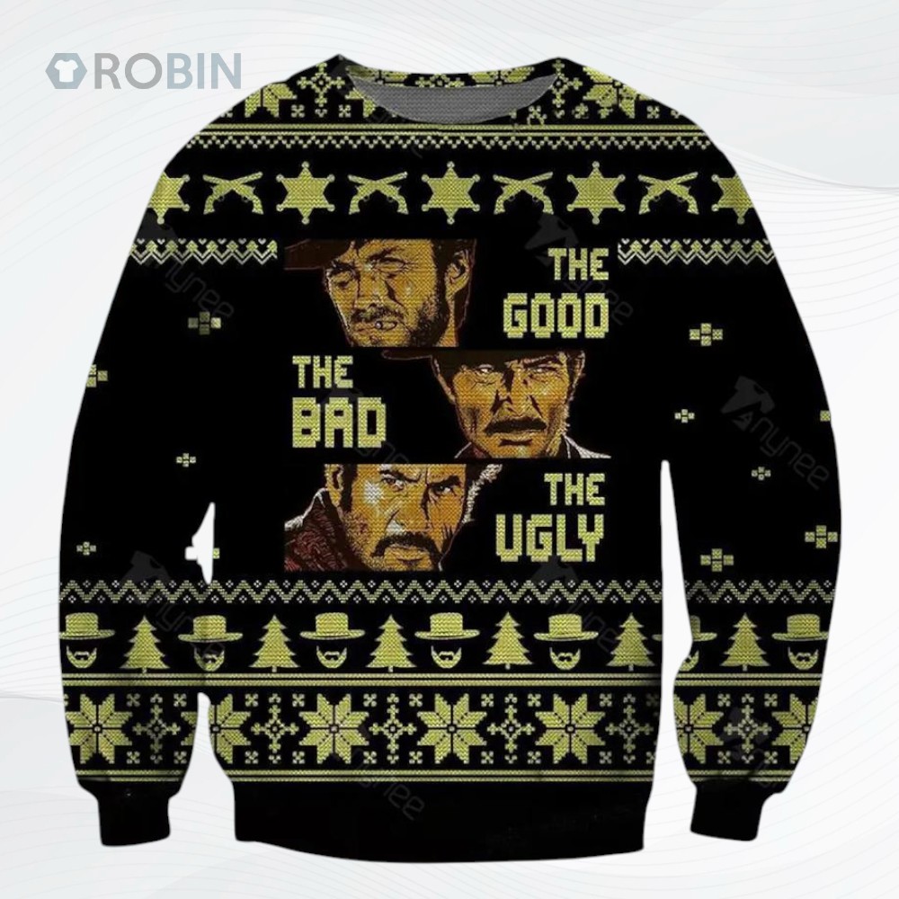 Blondie Angel Eyes And Tuco The Good The Bad And Theugly Christmas Sweater Blondie Angel Eyes And Tuco The Good The Bad And Theugly Christmas Sweater