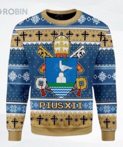 Blue Brown Christmas Pius Xll Coat Of Arms Gearhomiesugly Christmas Sweater Blue Brown Christmas Pius Xll Coat Of Arms Gearhomiesugly Christmas Sweater
