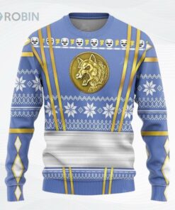 Blue Mighty Morphin Power Rangers Logo Womens Ugly Christmas Sweater