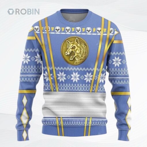 Blue Mighty Morphin Power Rangers Logo Womens Ugly Christmas Sweater