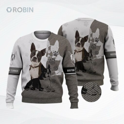 Boston Terrier Printed For Dog Lovers Ugly Christmas Sweater, Sweatshirt