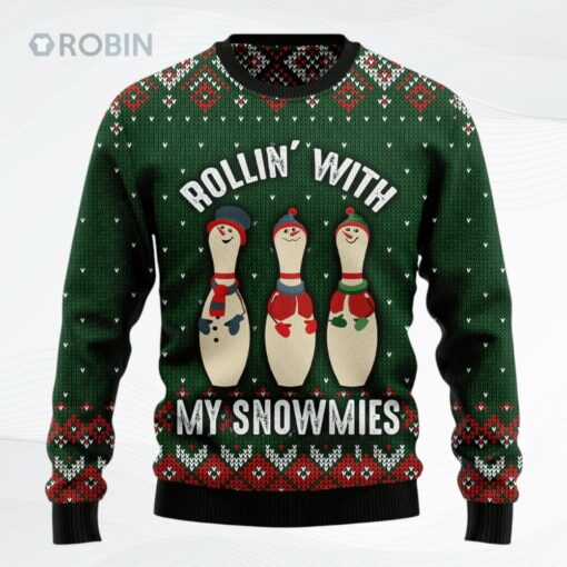 Bowling Rollin With My Snowmies Christmas Ugly Christmas Sweater