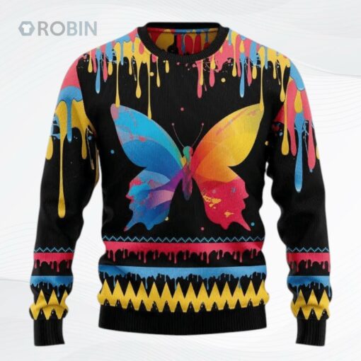 Butterfly Colorful Ugly Christmas Sweater, Sweatshirt