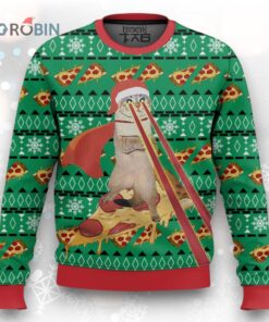 Cat Christmas Pizza And Cat Pizza Pattern Green Christmas Ugly Christmas Sweater 3D For Men And Women