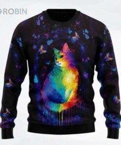 Cat Colorful All Over Printed Ugly Christmas Sweater