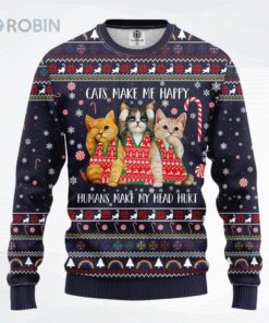 Cat Make Me Happy All Over Printed Ugly Christmas Sweater