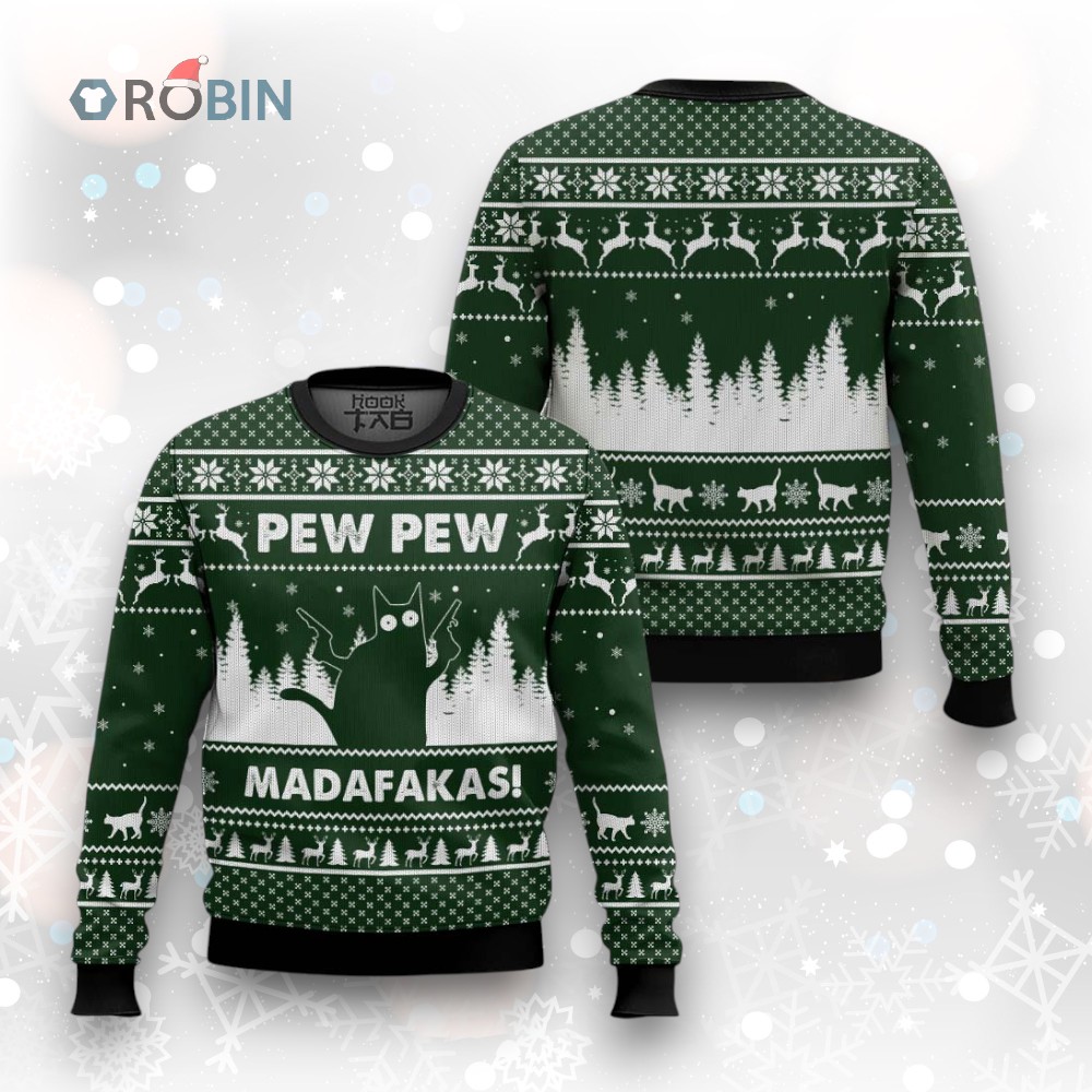 Cat Pew Pew Ugly Christmas Sweater Fun Holiday Pajama Gift for Cat Lovers Cat Pew Pew Ugly Christmas Sweater Fun Holiday Pajama Gift for Cat Lovers