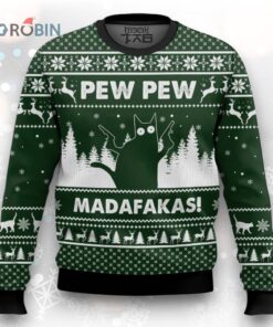 Cat Pew Pew Ugly Christmas Sweater   Fun Holiday Pajama Gift for Cat Lovers