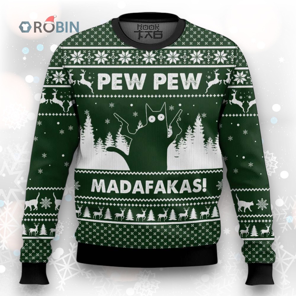 Cat Pew Pew Ugly Christmas Sweater Fun Holiday Pajama Gift for Cat Lovers Cat Pew Pew Ugly Christmas Sweater Fun Holiday Pajama Gift for Cat Lovers