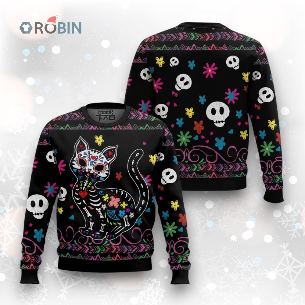 Cat Sugar Skull Ugly Christmas Sweater Cat Sugar Skull Ugly Christmas Sweater