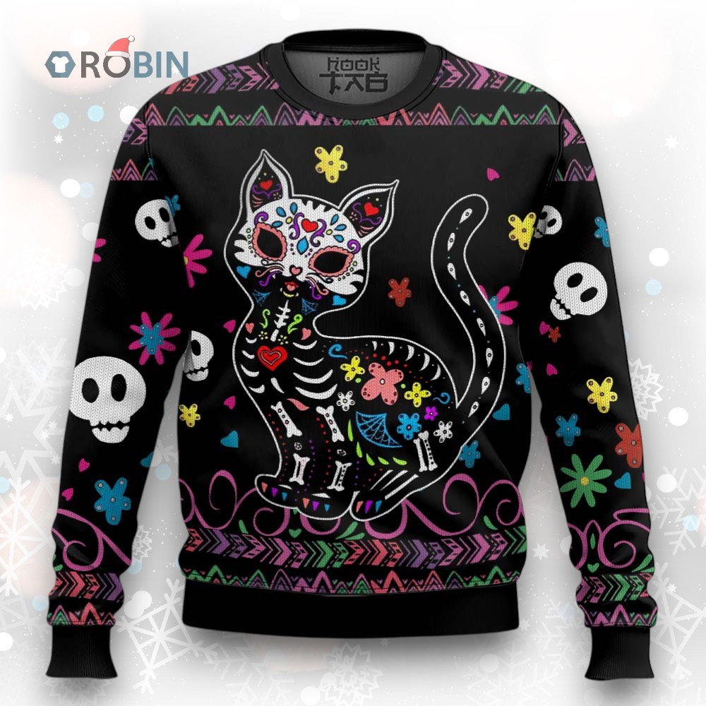 Cat Sugar Skull Ugly Christmas Sweater Cat Sugar Skull Ugly Christmas Sweater