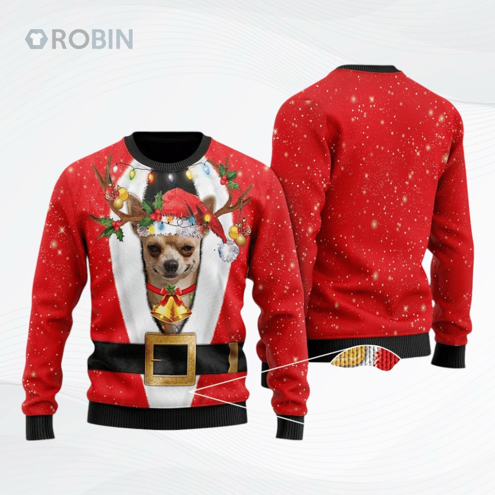Chihuahua Christmas All Over Printed Ugly Christmas Sweater Chihuahua Christmas All Over Printed Ugly Christmas Sweater