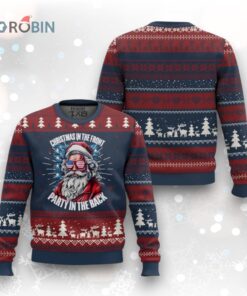 Christmas in the Front Party in the Back USA Patriotic Santa Ugly Christmas Sweater