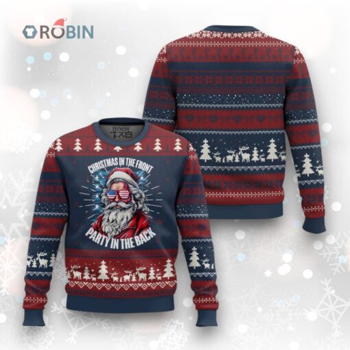 Christmas in the Front Party in the Back USA Patriotic Santa Ugly Christmas Sweater