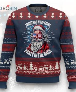 Christmas in the Front Party in the Back USA Patriotic Santa Ugly Christmas Sweater