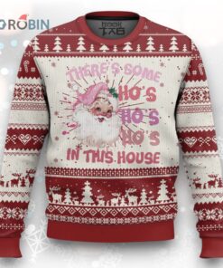 Christmas Pink Santa Ugly Christmas Sweater Theres Some Hos In This House Retro Xmas Vibe