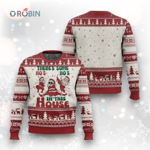 Christmas Santa Ugly Christmas Sweater Theres Some Hos In This House Funny Xmas