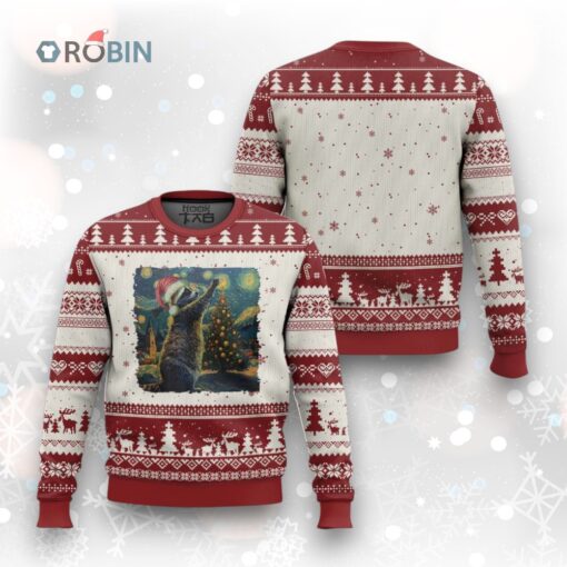 Christmas Starry Night Raccoon Ugly Christmas Sweater