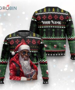 Custom Funny Christmas Holiday Black Gangsta Santa Ugly Christmas Sweater