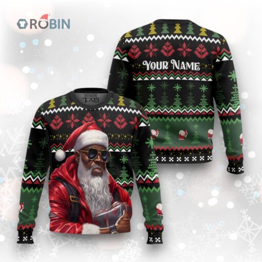 Custom Funny Christmas Holiday Black Gangsta Santa Ugly Christmas Sweater
