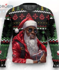 Custom Funny Christmas Holiday Black Gangsta Santa Ugly Christmas Sweater