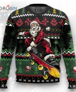 Custom Funny Christmas Holiday Cool Skateboard Santa Ugly Christmas Sweater