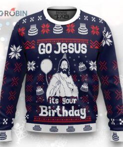 Custom Funny Christmas Holiday Happy Jesus Birthday Navy Ugly Christmas Sweater