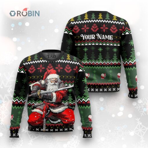 Custom Funny Christmas Holiday Japan Samurai Santa Ugly Christmas Sweater