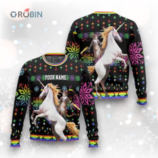 Custom Funny Christmas Holiday Ninja Cat and Unicorn Ugly Christmas Sweater