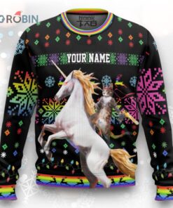 Custom Funny Christmas Holiday Ninja Cat and Unicorn Ugly Christmas Sweater