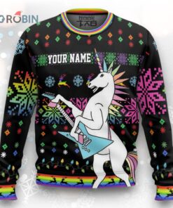 Custom Funny Christmas Holiday Rocker Unicorn Ugly Christmas Sweater