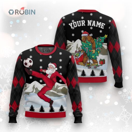 Custom Funny Christmas Holiday Santa Sport Soccer Ugly Christmas Sweater