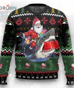 Custom Funny Christmas Holiday Shark Riding Santa Ugly Christmas Sweater