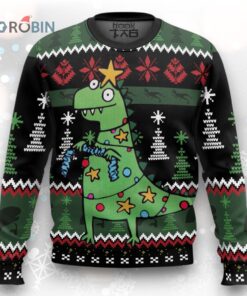 Custom Funny Christmas Holiday Silly Face Dinosaur T Rex Ugly Christmas Sweater