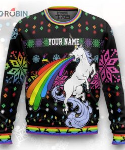 Custom Funny Christmas Holiday Unicorn Throw Up Rainbow Ugly Christmas Sweater