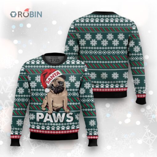 Cute Pug Santa Paws Christmas Sweater