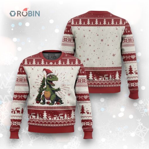 Dinosaur Christmas Ugly Christmas Sweater Fa Ra Ra Ra Rawr Xmas Tree Santa Rex Lover