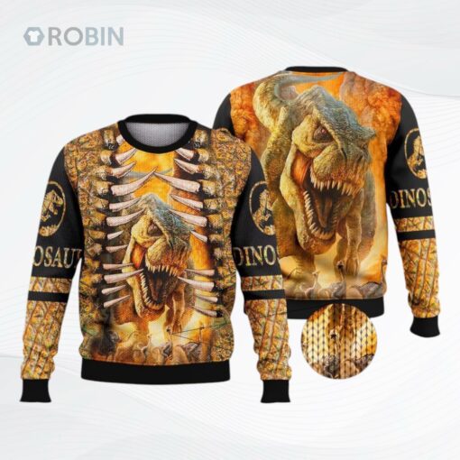 Dinosaur Orange Ugly Christmas Sweater, Sweatshirt