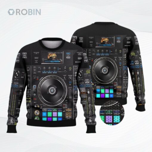 Dj Music Studio All Over Printed Ugly Christmas Sweater, Sweatshirt