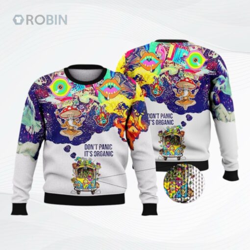 Dont Panic Its Organic All Over Printed Ugly Christmas Sweater