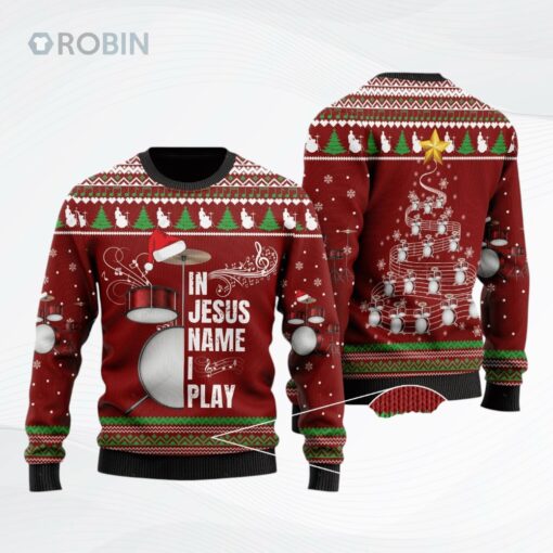 Drum In Jesus Ugly Christmas Sweater